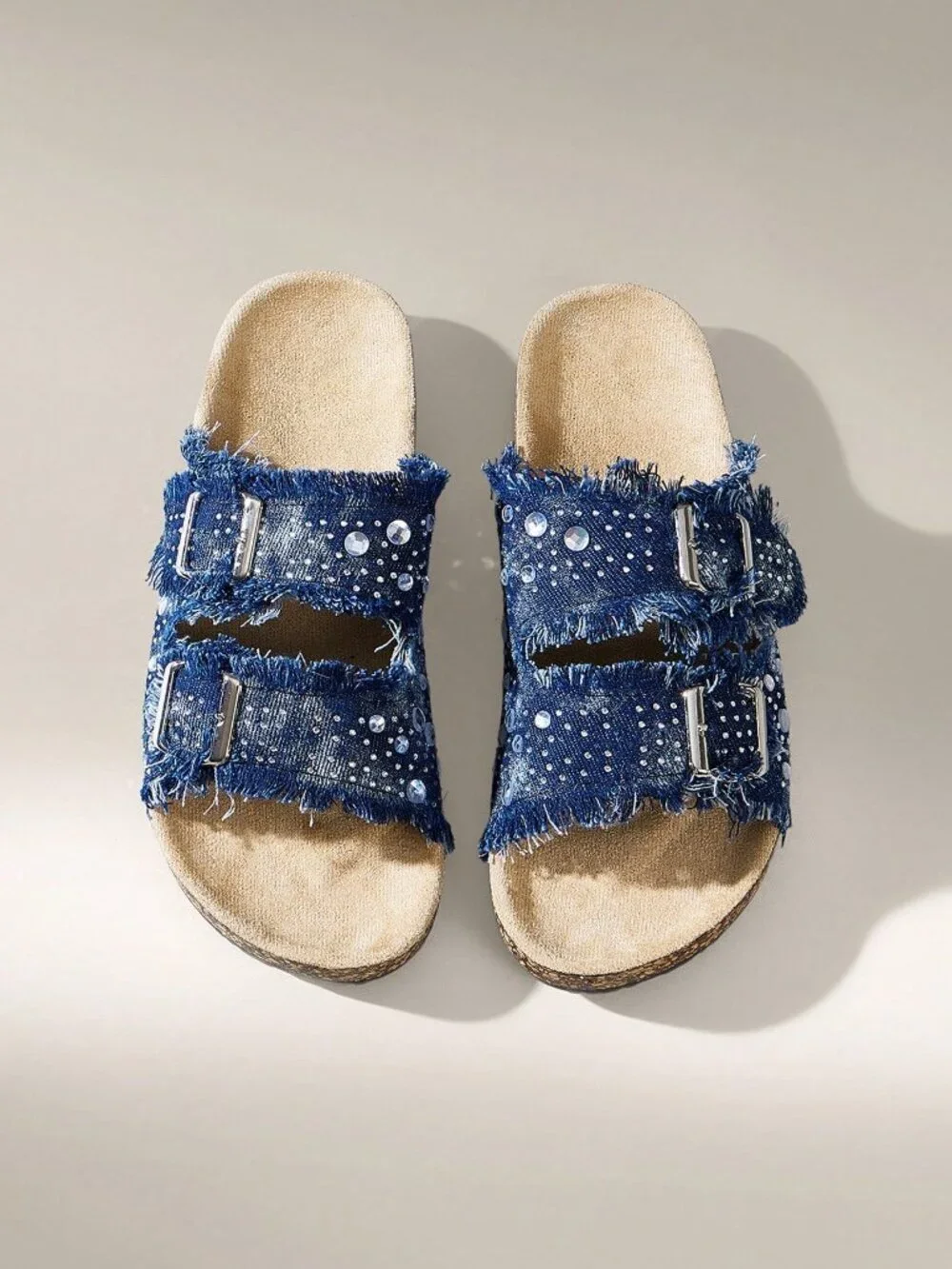 Navy Blue Street Women's Round-Toe Tassel Double Buckle Flat Bottom Shoes